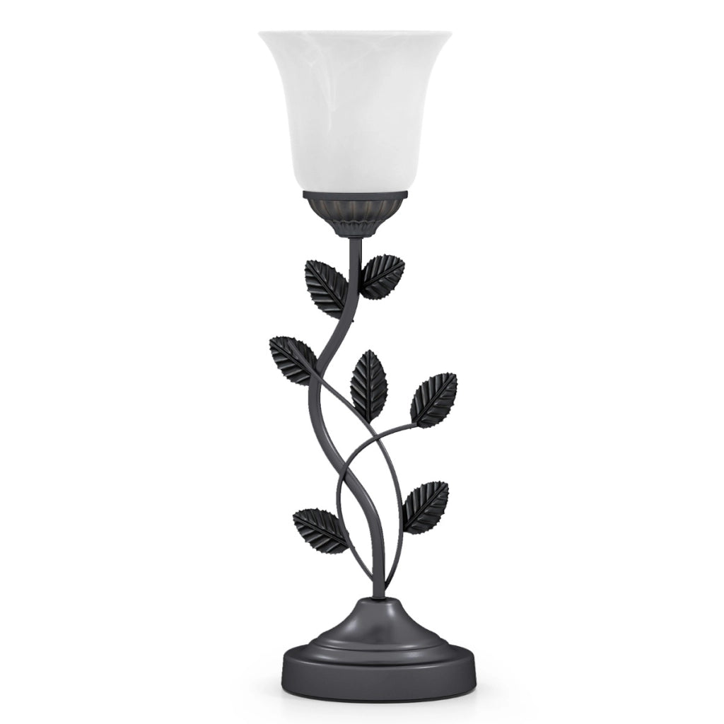 Lampada da tavolo vintage con paralume vetro tulipano e foglie metallo, Lampada da tavolo retr¨° e27 con interruttore Nero-Lampade
