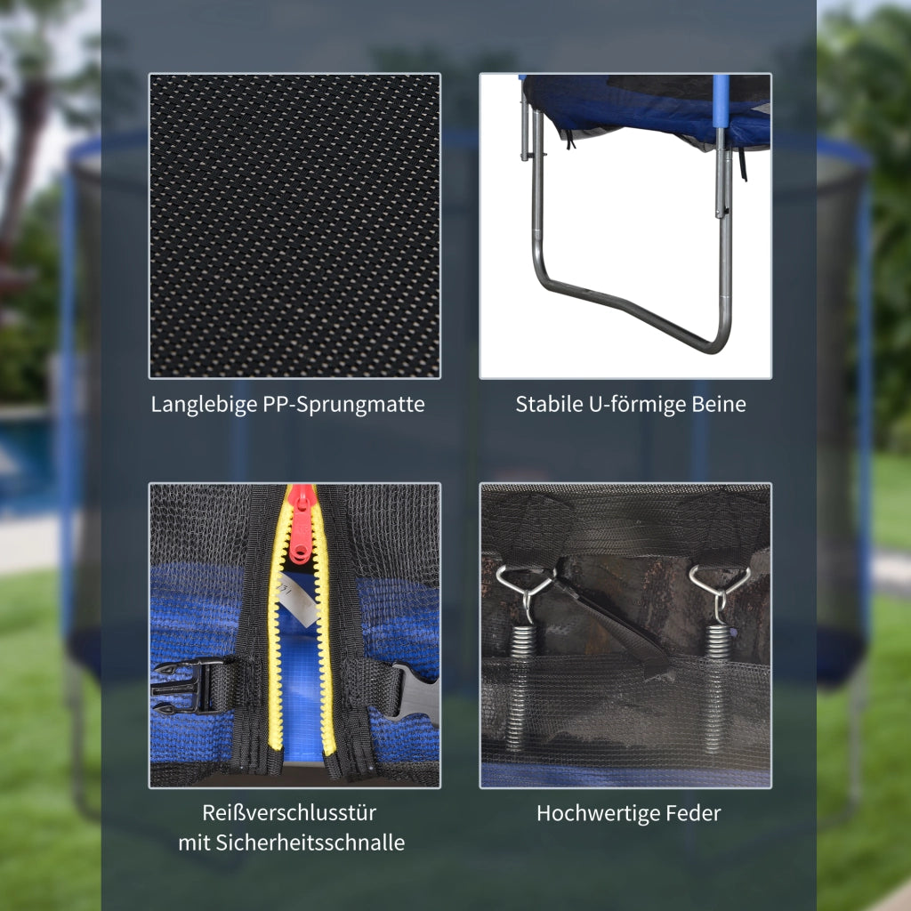 Trampolino da giardino con rete di sicurezza per interni ed esterni ¨C zephmum ¨C Blu+Nero 113.6kg 305x248cm