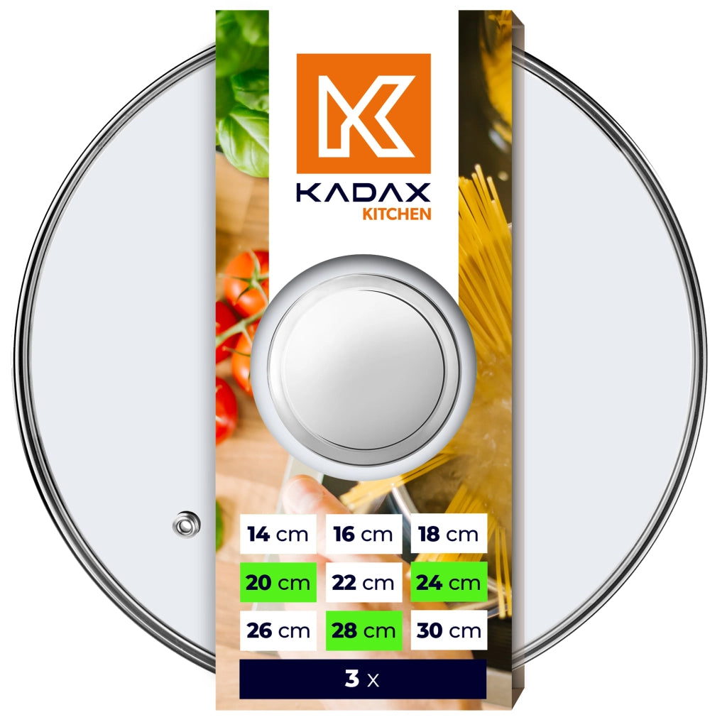 Set di coperchi in vetro KADAX resistenti al calore per pentole e padelle da 20/24/28 cm.
