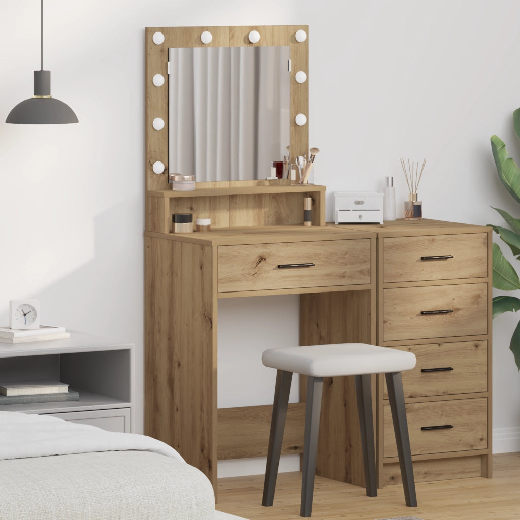 Tavolo da trucco con luci LED  in Rovere, 79x41x135 cm