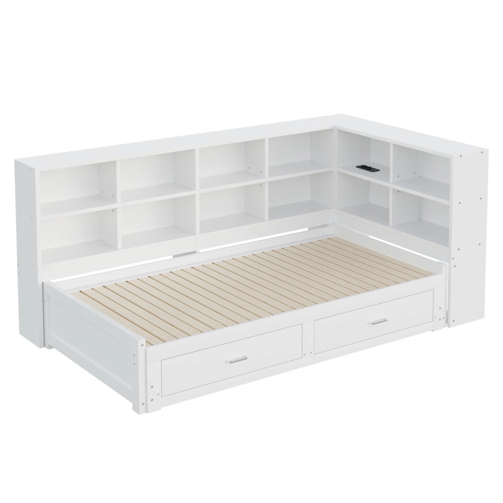 LETTO multifunzione 90/180x190 cm in legno bianco con contenitore