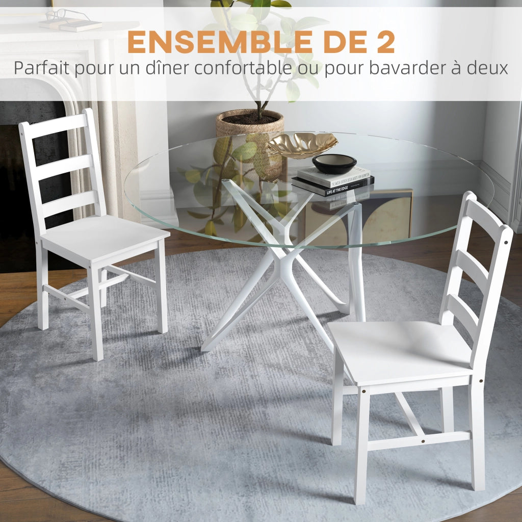 Set 2 Sedie da Pranzo in Legno Massello di Pino ¨C Xylo ¨C Schienale a Doghe Stile Campagna Bianco