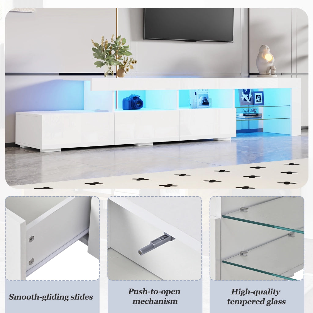 Mobile porta TV con LED, 3 cassetti e 7 vani contenitore, per soggiorno, bianco, 180 × 35 × 45 cm