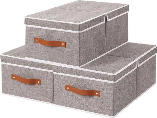 Cassetto di archiviazione con coperchio apribile a doppio strato - organizzatore di tessuti decorativi - grigio - 3 pezzi - 33x23x14cm