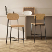 Set di 2 sgabelli da bar nero e legno, altezza seduta 66 cm con schienale