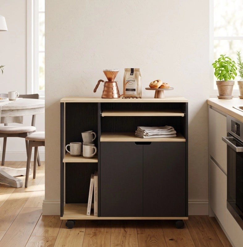 Carrello da cucina mobile nero con ripiani regolabili