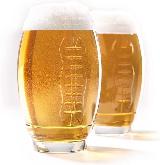 Calici da birra a forma di football da 600 ml (imballaggio da 2) con solco a forma di corda di football