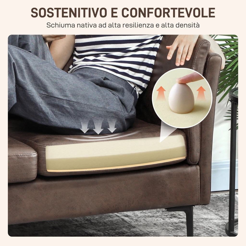 Divano 2 Posti Design Minimal 137x72x88 cm con Imbottitura Spessa in Poliestere Effetto Pelle Marrone Scuro