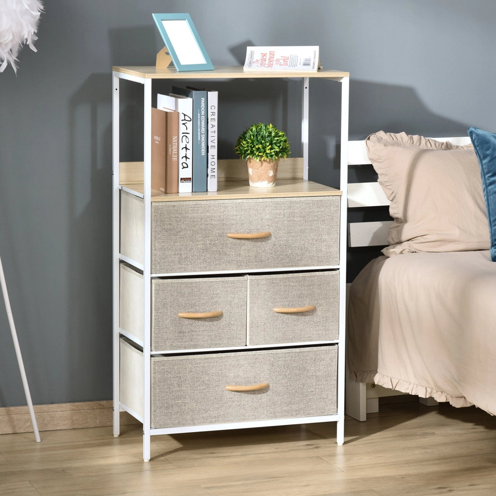 Cassettiera con 4 Cassetti e Compartimento Aperto ¨C Zephmum ¨C Grigio Tessuto Struttura Metallo