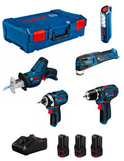 BOSCH Kit 0615990N1D (GSR 12V-15 + GOP 12V-28 + GDR 12V-105 + GSA 12V-14 + GLI 12V-300 + 3 x 2,0 Ah + GAL 12V-40 + L-Boxx XL)