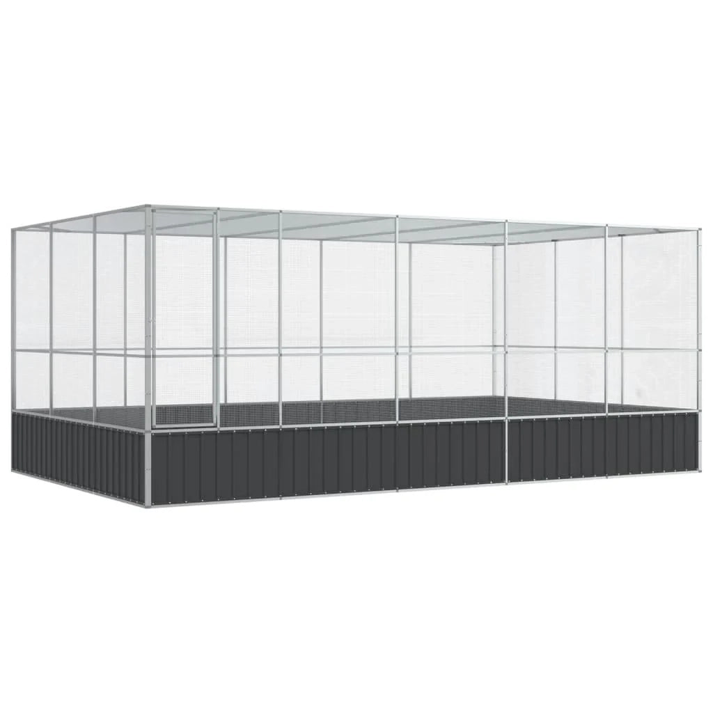 Voliera a gabbia con estensione in argento 518 x 307 x 212 cm acciaio argentato 02_0045657