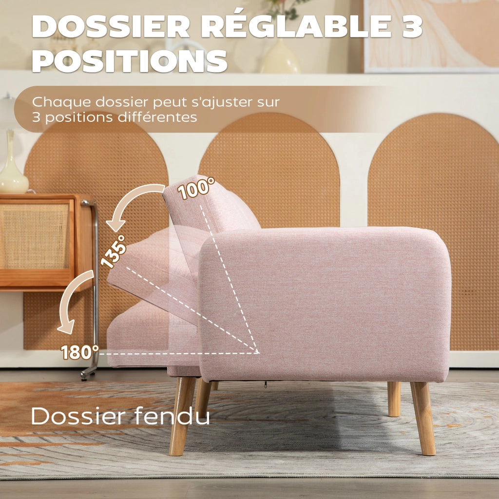 Divano letto 2 posti ¨C zephmum ¨C Tessuto rosa, struttura in legno