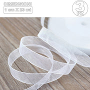 Trade Shop - 3 Rotoli Nastro Bianco Bomboniera Organza Bobina Decorazioni Addobbi Decoupage -