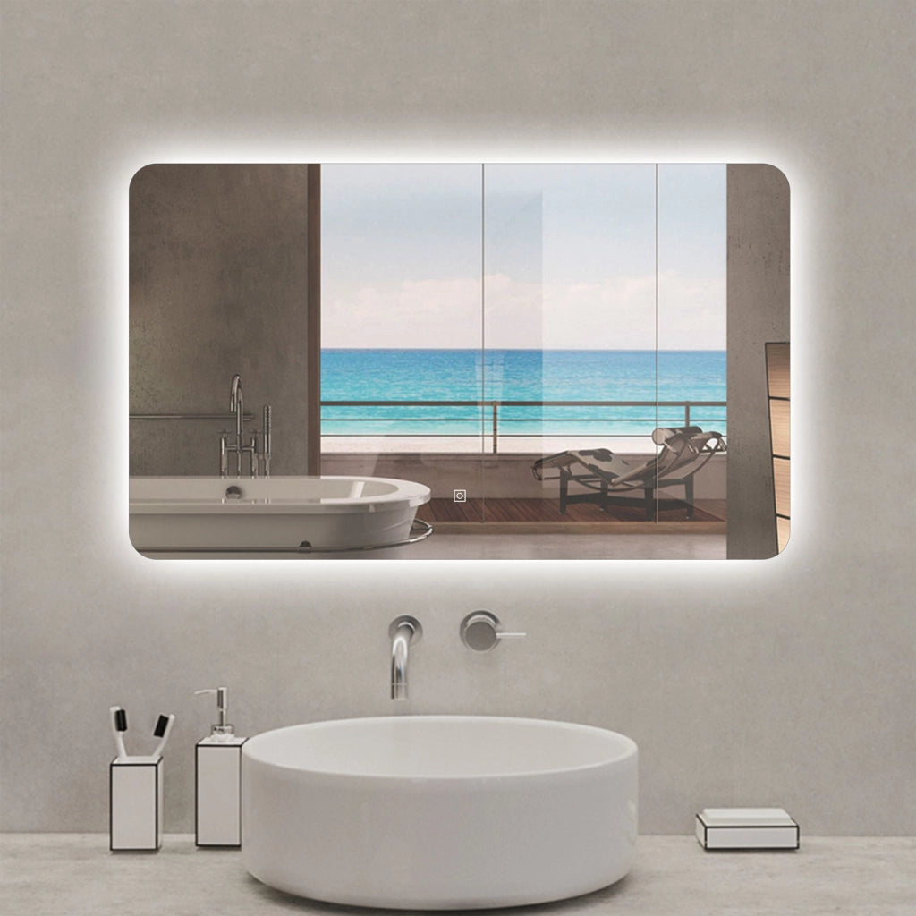 Aica Specchio da bagno a LED+100x60cm+Infinitamente Dimmerabile+Funzione Memoria+Estetica Elegante