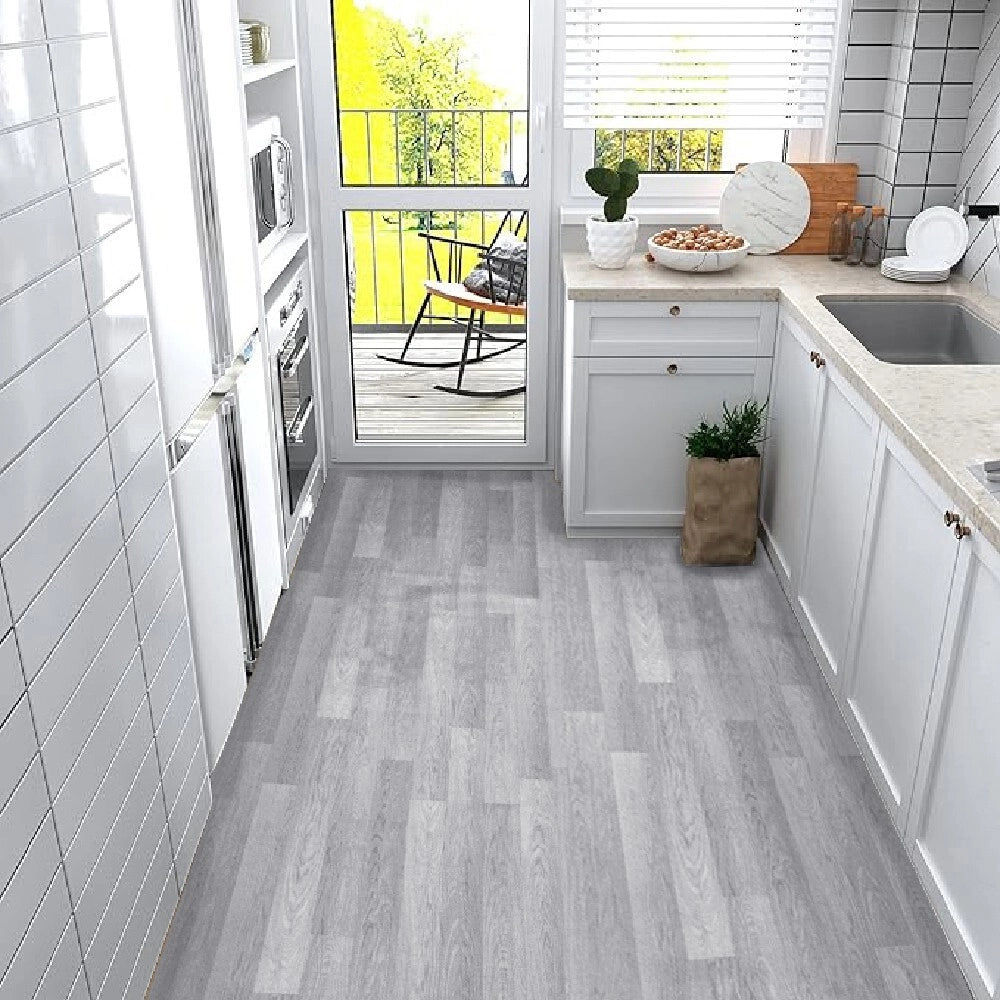 Pavimento Pvc Rivestimento Rotolo Vinile 100x50 cm Design Legno Parqut Grigio Dis_H