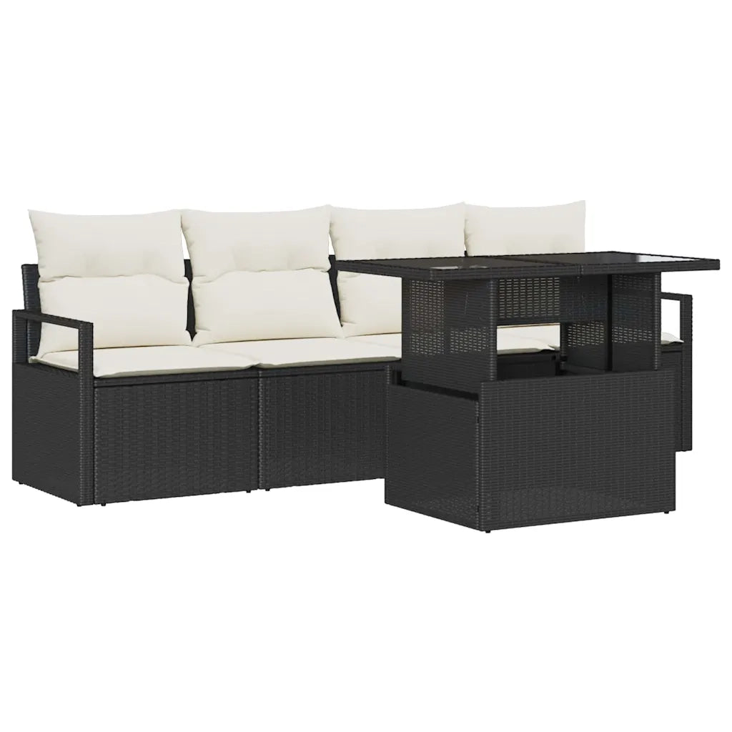 Set Divano da Giardino con archiviazione 5 pcs Nero Poly Rattan