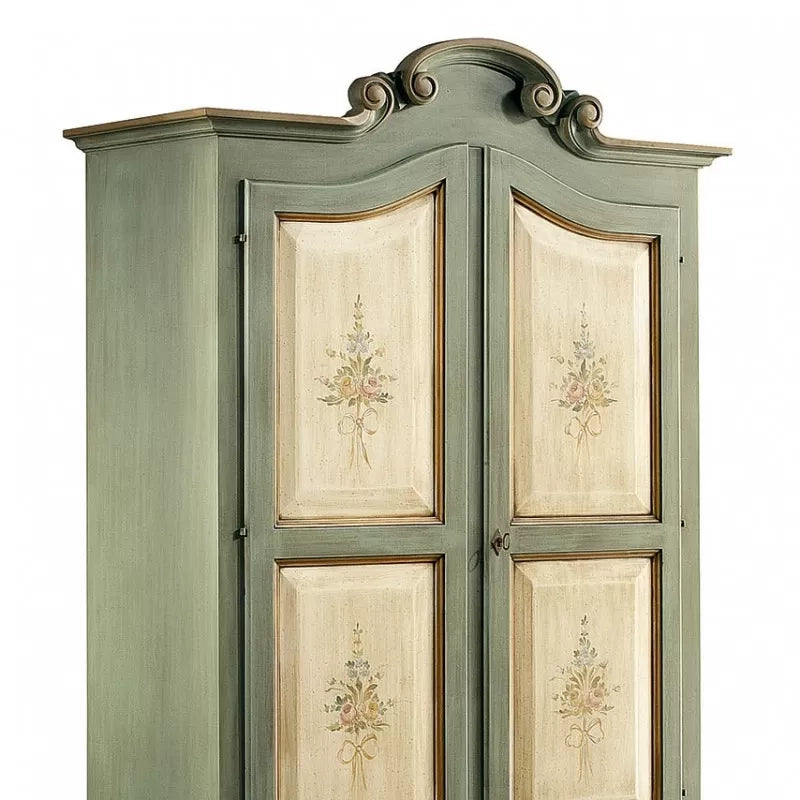 Armadio in legno shabby verde avorio e filo ecru' 122x60x204 (1313) - Mobili 2G