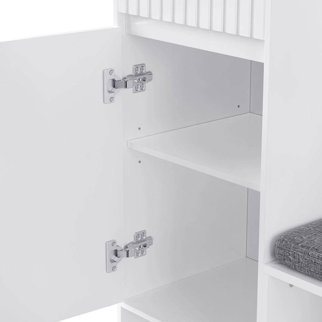 Mobile d'Ingresso con Panca Imbottita; 4 Ganci; Armadio; Pannello Forato e 2 Cassetti; in MDF; 100??35??180 cm; Bianco