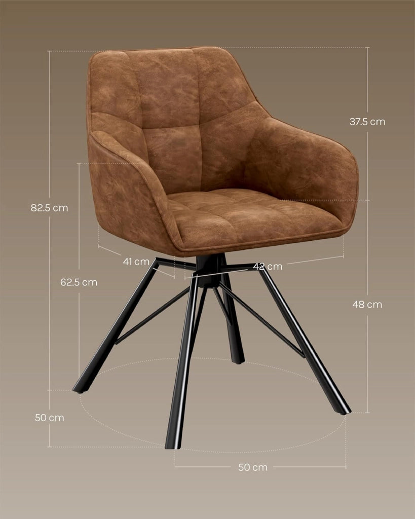 Set di 2 Sedie per Sala da Pranzo Girevoli a 360°, Sedie da Cucina Imbottite con Gambe in Metallo, Poltroncine in Similpelle per Camera da Letto, Soggiorno, Marrone Chiaro, BH366hbr-2