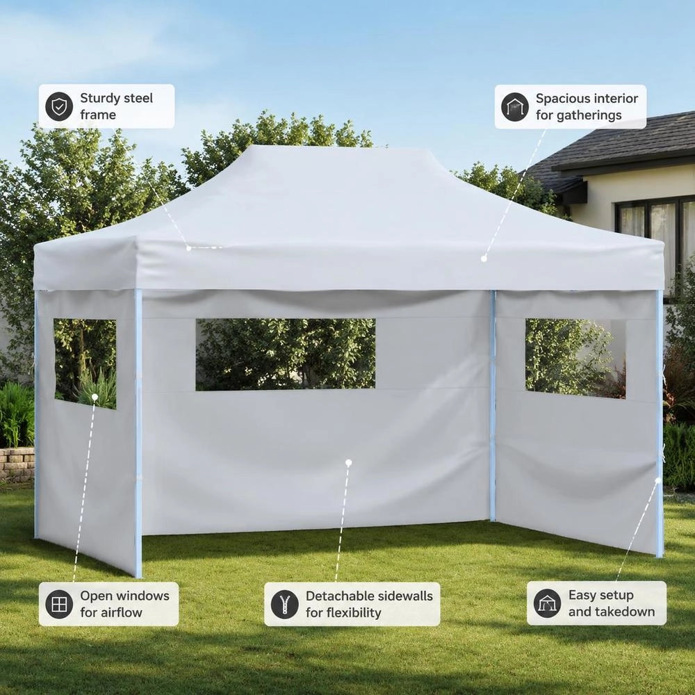 Foldable Party Tent With 3 Side Panels, 291x413x315 Cm, White
