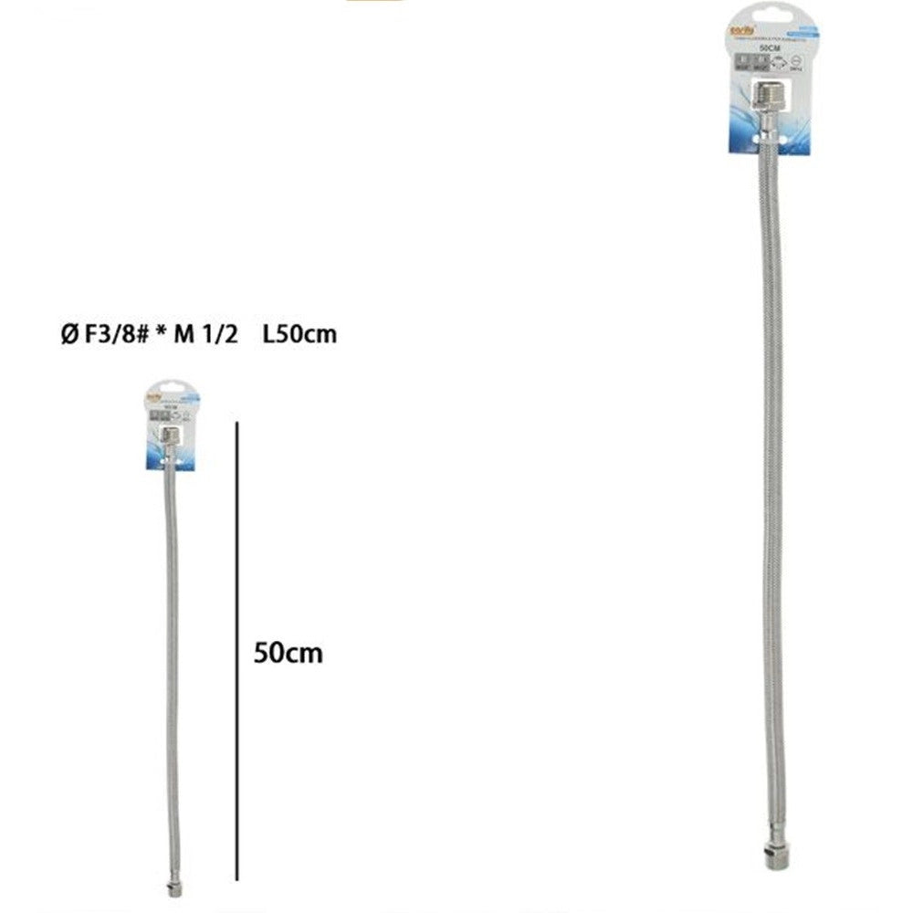 Trade Shop - Tubo Flessibile Flessibili Per Rubinetto Miscelatore Acqua øf3/8 X M1/2 Lungo 50 Cm 87479 -