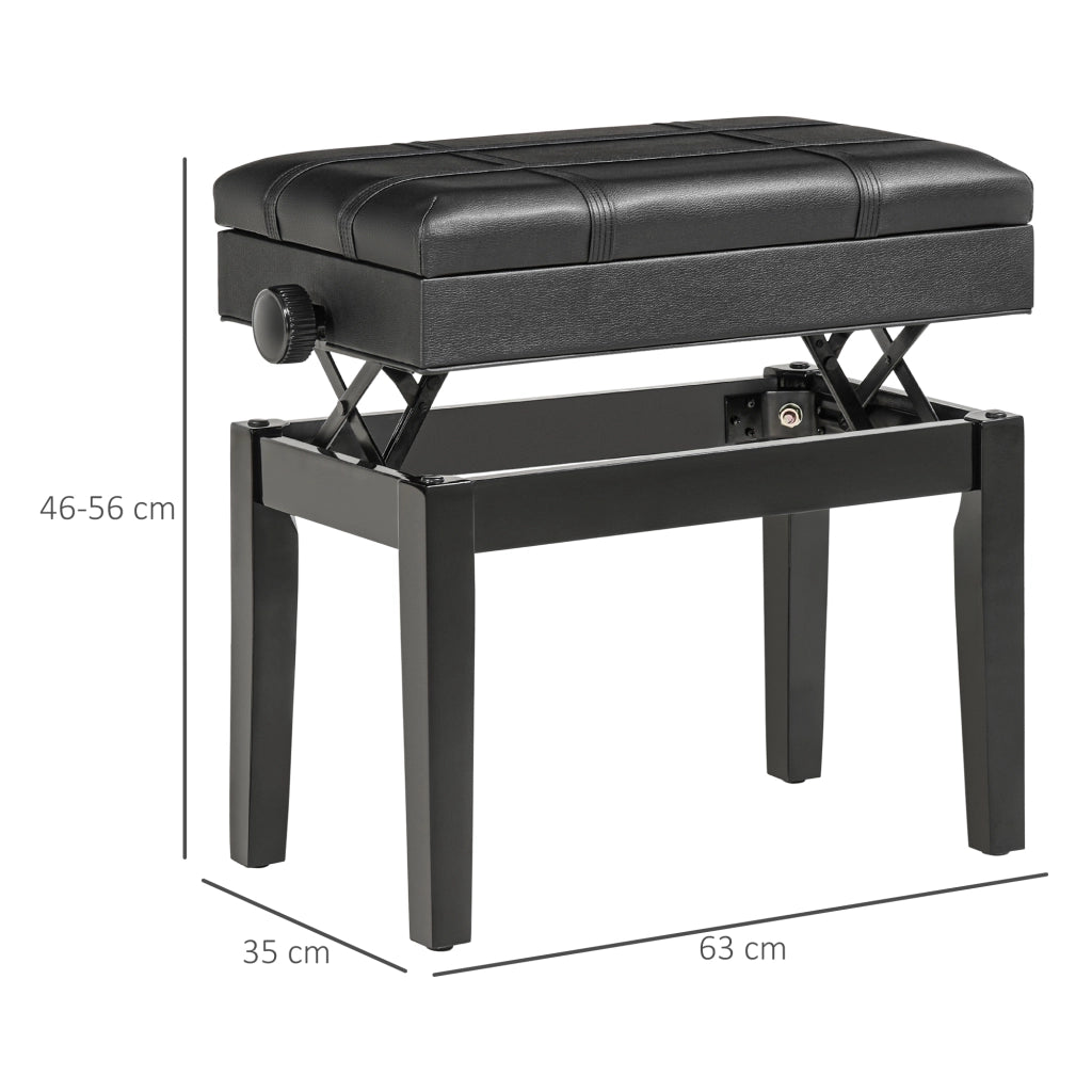 PANCHINA PER PIANOFORTE regolabile con vano contenitore 63x35x46-56 cm nero