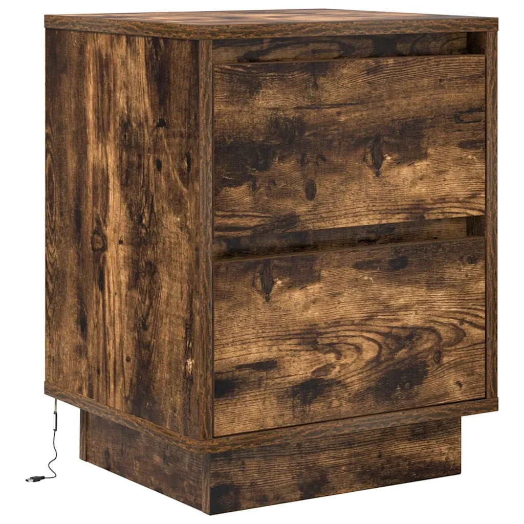 Comodino | Armadio da Notte | Mobiletto da notte con Luci LED Rovere Fumo 38x34x50 cm