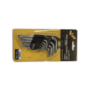 Vigor 3597215 Serie Chiavi a Brugola Torx 9 Pezzi con Foro Centrale Acciaio Cromo Vanadio T10 T15 T20 T25 T27 T30 T40 T45 T50 con Supporto