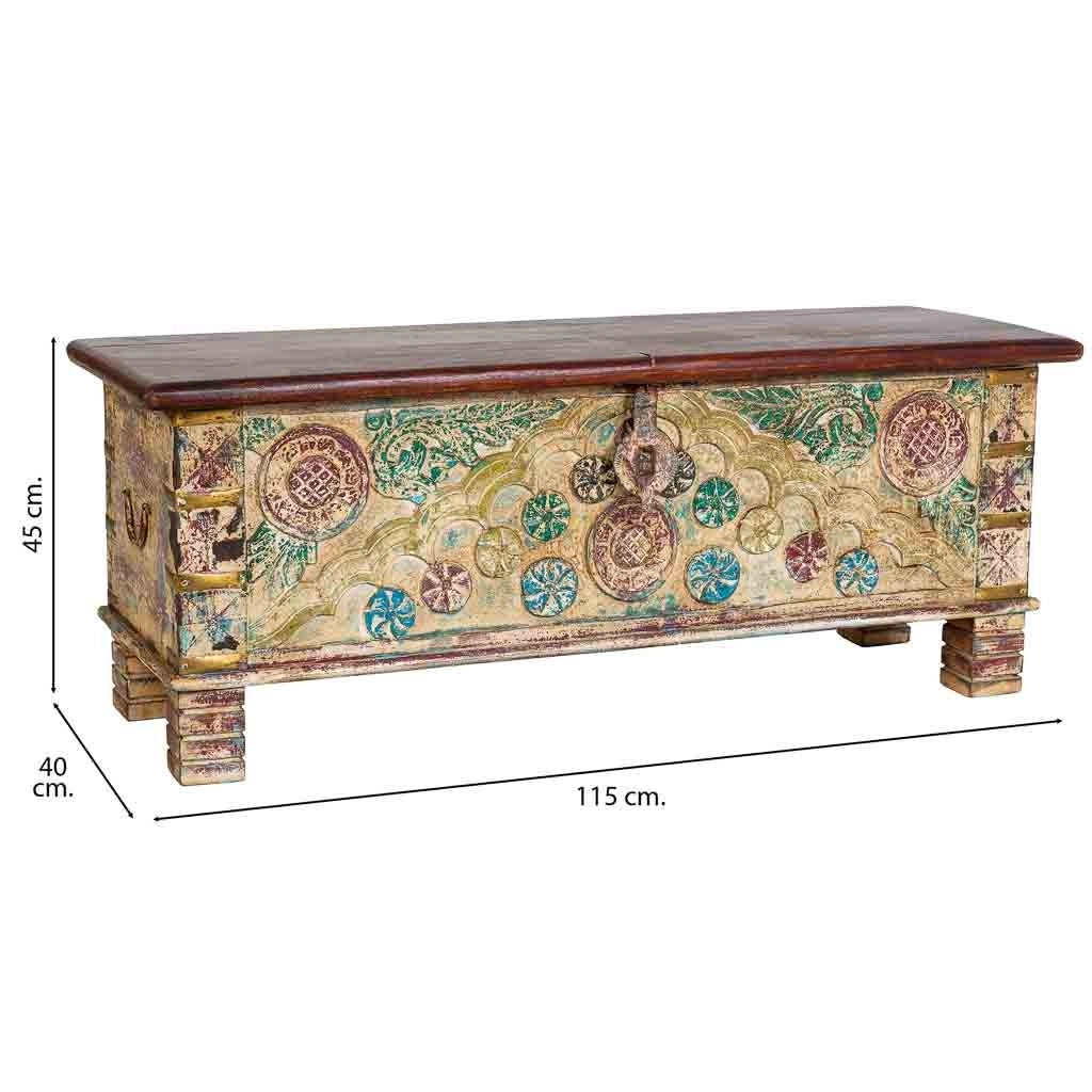 Baule artigianale in legno invecchiato beige 115x40x45h cm