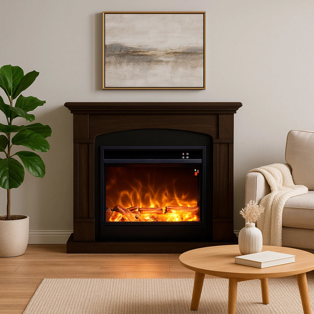 Caminetto Fuego Monica Wenghe 1500w a Parete Con Cornice Telecomando e Bruciatore 1500w Wenge