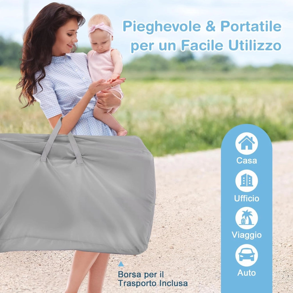 Culla Neonato con Matterasso, Culla Next to Me Piechevole con Altezza Regolabile a 6 Livelli, Lettino Bambino con Mensola Portaoggetti, Borsa da Trasporto, per Bambini 0-6 Mesi (Grigio Chiaro)