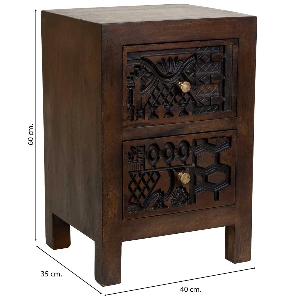 Comodino in legno marrone intagliato a mano 40x35x60h cm