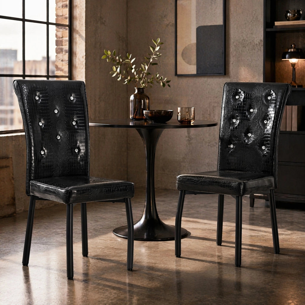 Sedia da Pranzo con Dettagli Cristallo, PVC, Metallo, Nero