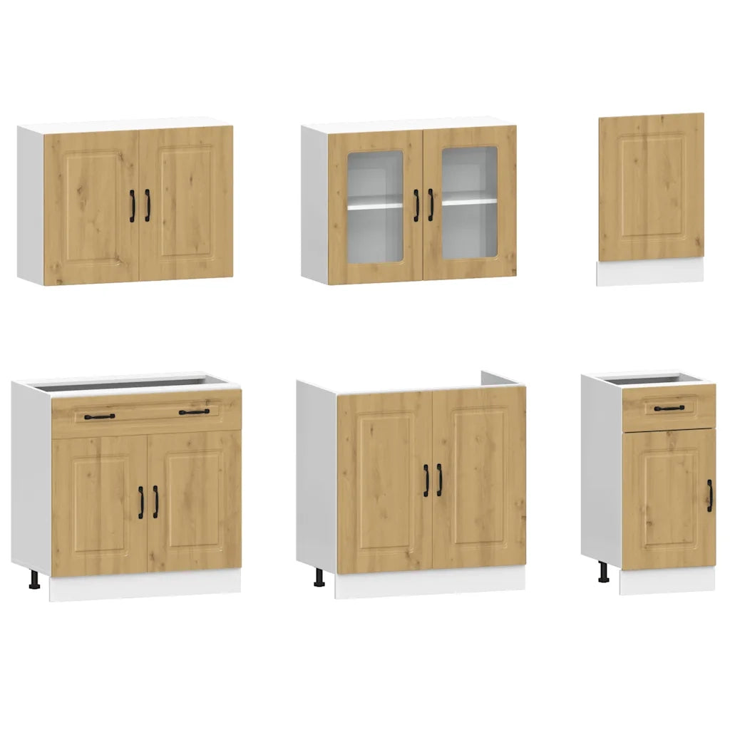 Set Mobili da Cucina 7 pz Kalmar Rovere Artigianale Truciolato 3314740