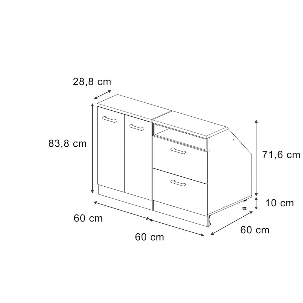 Mobile cucina sottotetto R-Line Rosso lucido/Antracite 120 cm Set di 2 carcasse armadio profondità 60 cm Vicco