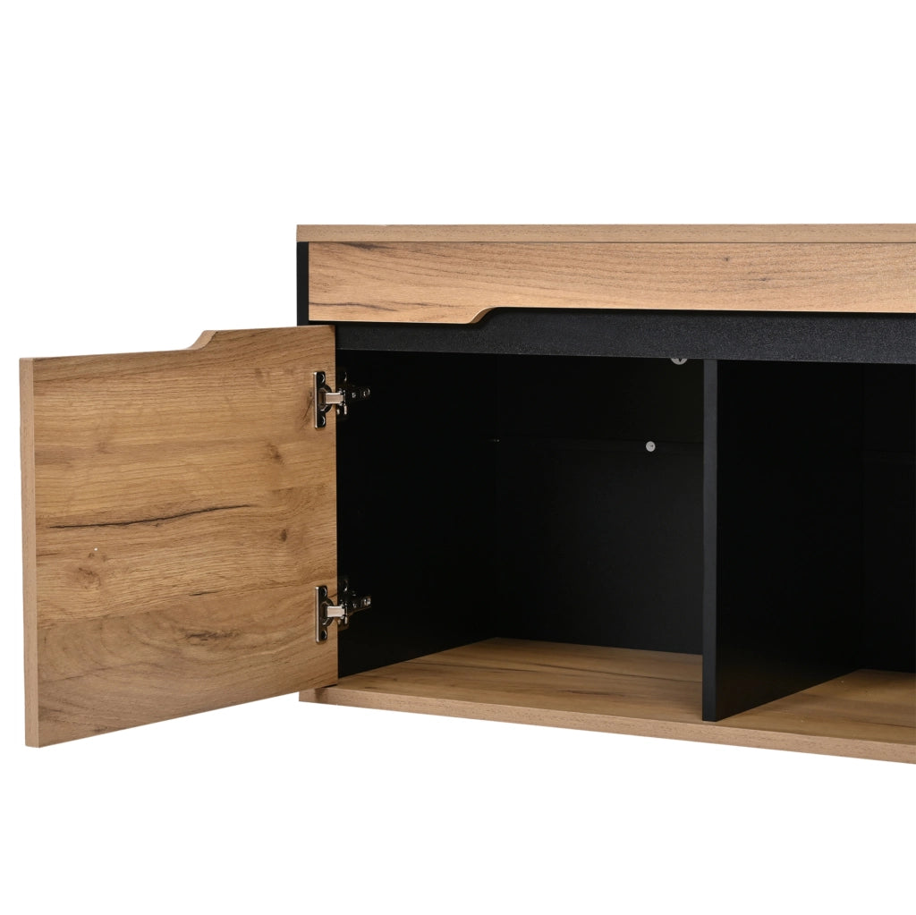 Set ingresso modulare 156x36x176 cm con specchio; scarpiera ribaltabile; 4 ganci; naturale e nero