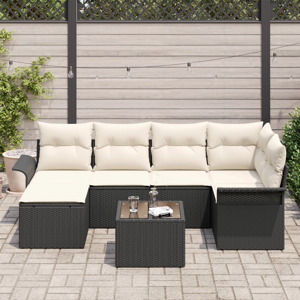 Set di 6 pezzi divano da giardino con cuscini in rattan poliestere marrone