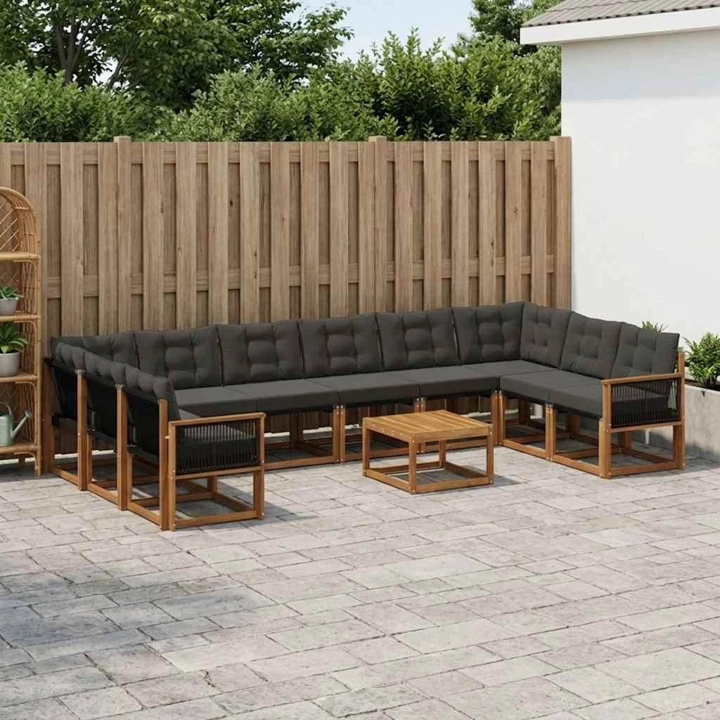 Set di divani da esterno 11 pz Naturale e Nero 3382256
