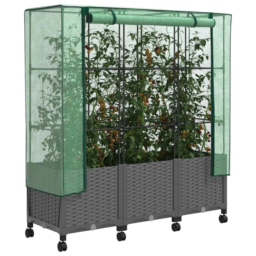 Vaso da Giardino con Copertura per Serra e Ruote 3 pz PP 3423069
