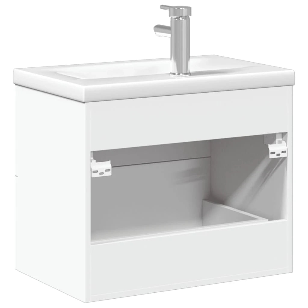 Mobiletto da bagno sospeso 60 x 38,5 x 48 cm con pratico vano contenitore stile moderno legno bianco 02_0055538