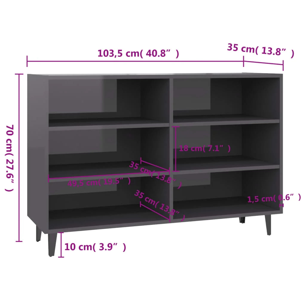 Buffet credenza cassettiera armadio mobile contenitore organizer per cucina soggiorno salotto finitura lucida 103,5 x 35 x 70 cm legno ingegnerizzato grigio 02_0031813