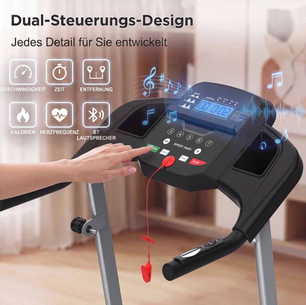 Tapis roulant pieghevole ULEVR con 3 programmi, display LED e superficie di corsa 100x39 cm, nero e grigio
