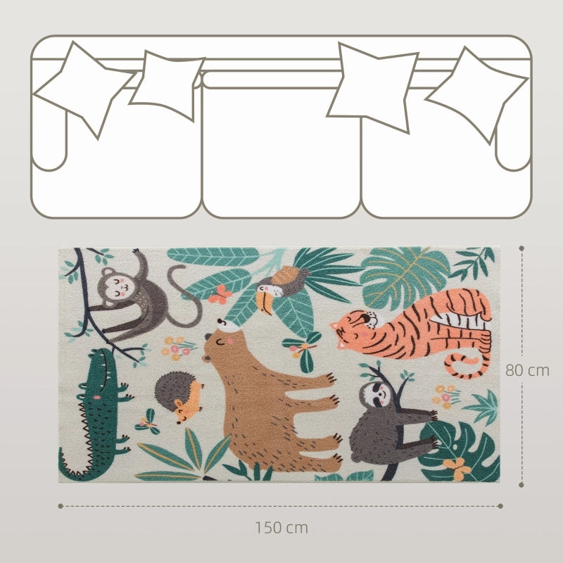 Tappeto in pile effetto Sherpa con motivo giungla, antiscivolo, 150 x 80 cm, multicolore