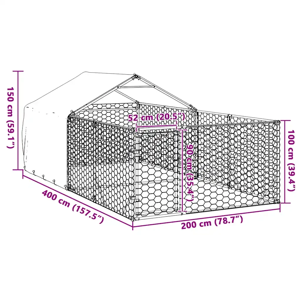 Cuccia per Cani da Esterno con Recinto 4x2x1,5m Acciaio Zincato CFW5285666