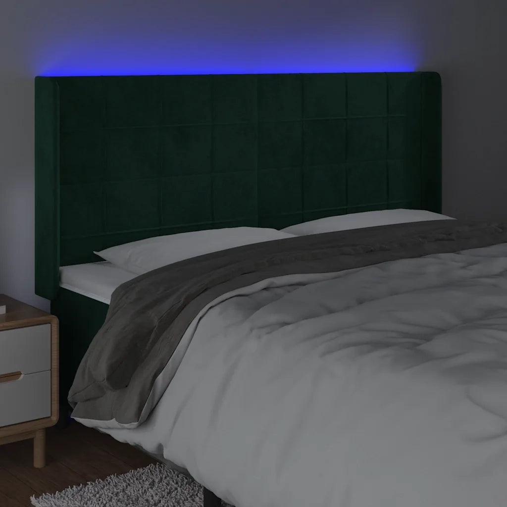 Testiera a LED Verde Scuro 203x16x118/128 cm in Velluto cod mxl 52842