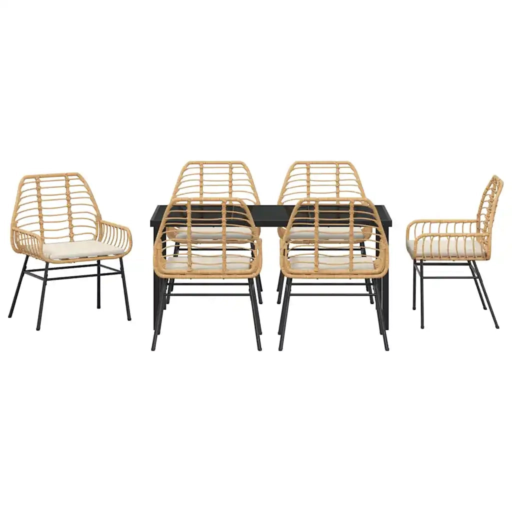 Set da Pranzo per Giardino 7 pcs Marrone polyrattan 3380866