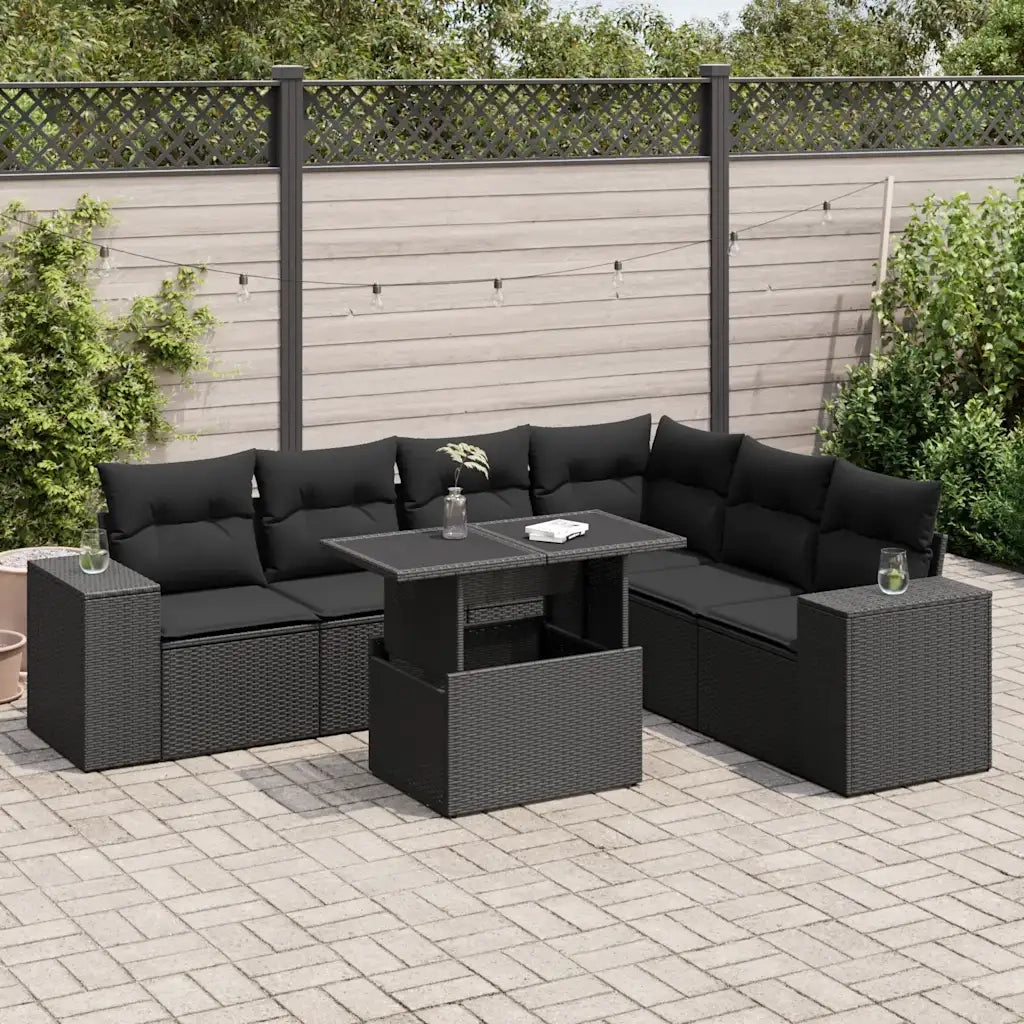 vidaXL Set Divani da Giardino con Cuscini 7pz Nero Polyrattan