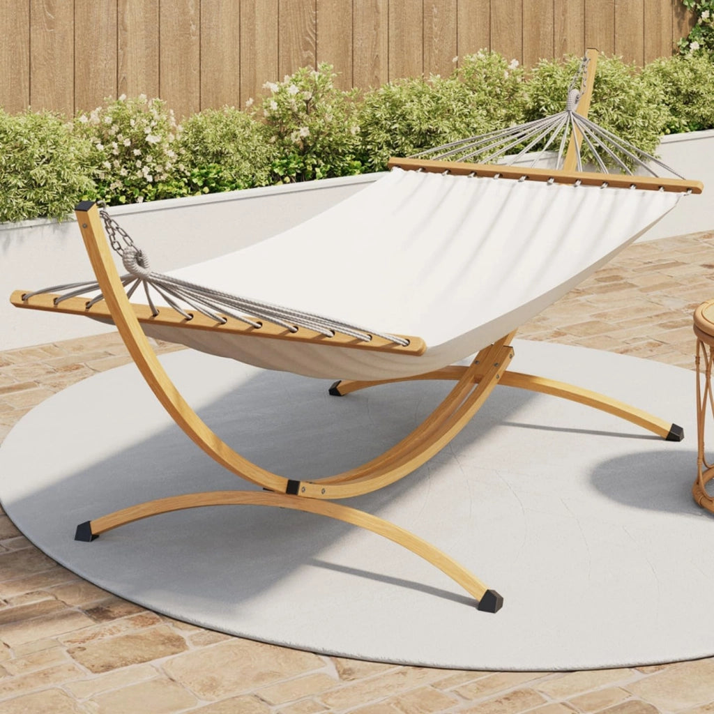 Amaca XL con supporto in metallo effetto legno e tela ecru