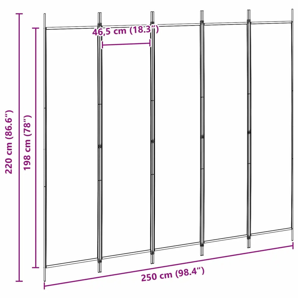 Paravento a 5 Pannelli Beige 250 x 220 cm Tessuto 42039213