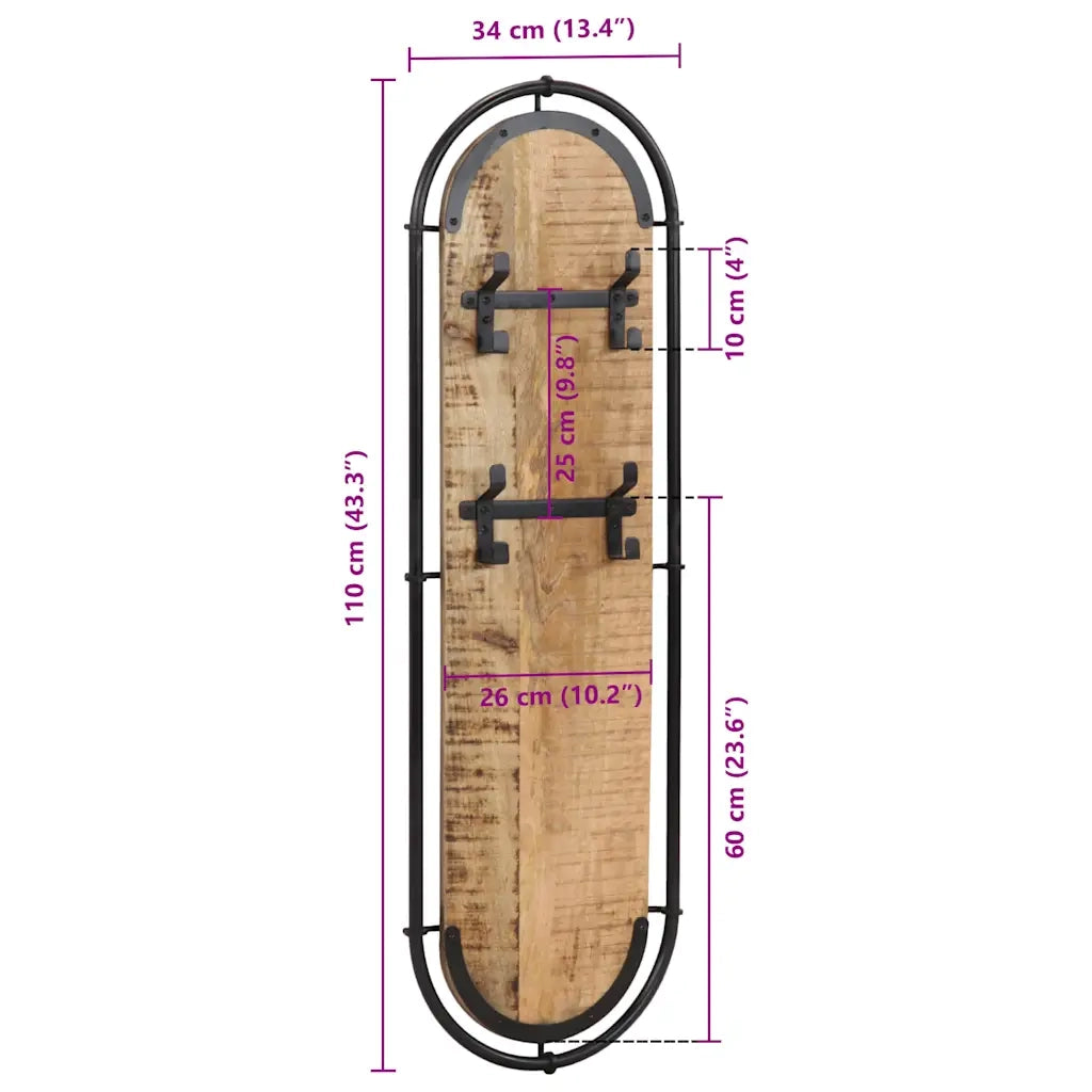 vidaXL Appendiabiti da Parete con 4 Ganci 2pz Legno Massello di Mango